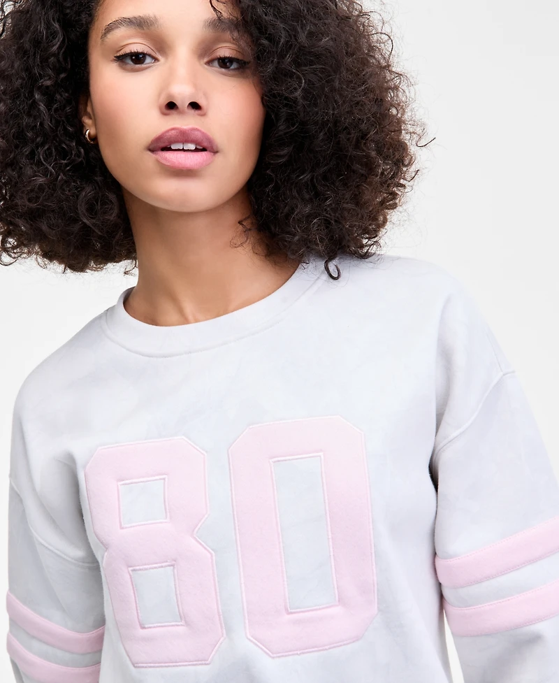 Madden Girl Juniors' 80'S Patch Camo Crewneck Sweatshirt