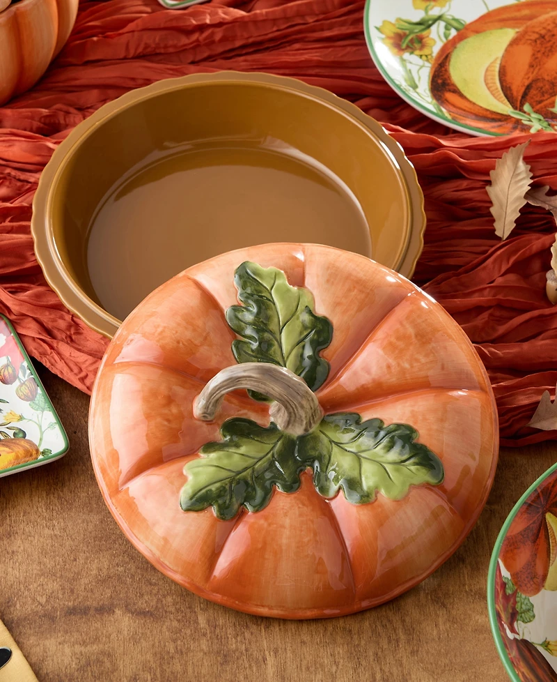 Certified International Harvest Fields 3-d Pumpkin Covered Pie Carrier