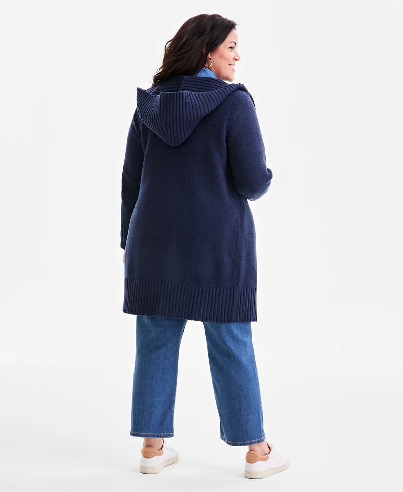 Style & Co Plus Hooded Open-Front Cardigan Sweater