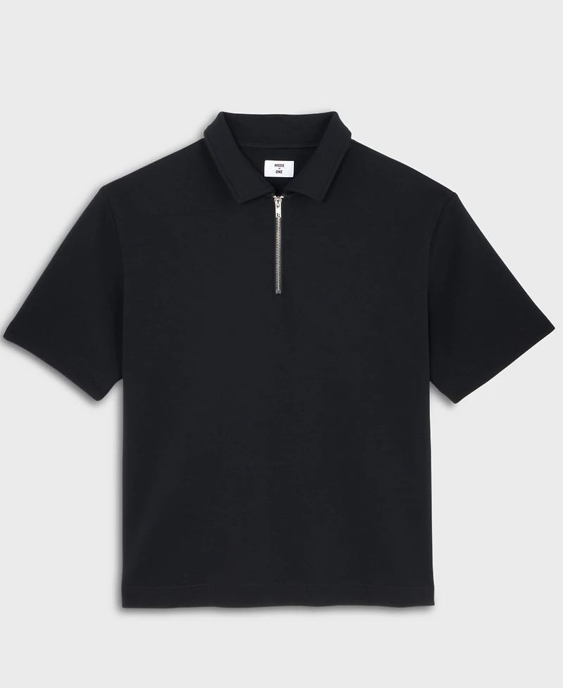 Mode of One Men's Relaxed-Fit Heathered Quarter-Zip Scuba Polo Shirt