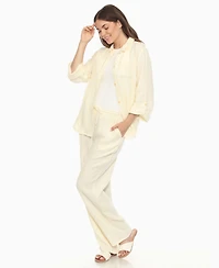 White Mark Women's Long Sleeve Button Down Cotton Gauze Set