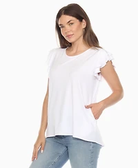 White Mark Women's Ruffle Sleeve Solid Top