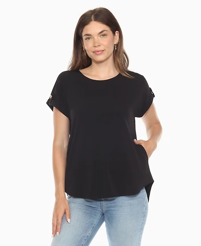 White Mark Women's Folded Short Sleeve Solid Top