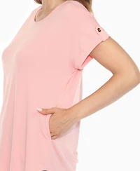 White Mark Women's Folded Short Sleeve Solid Top