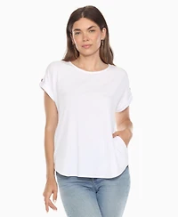 White Mark Women's Folded Short Sleeve Solid Top