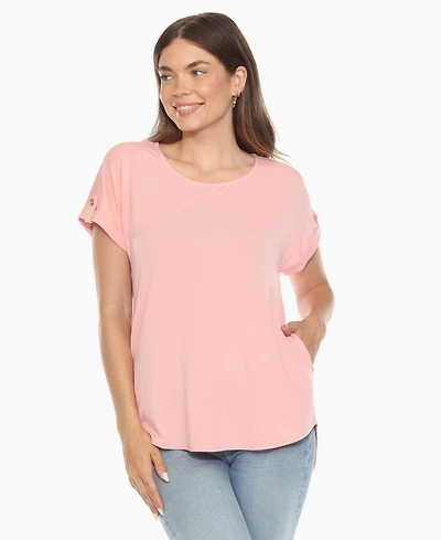 White Mark Women's Folded Short Sleeve Solid Top