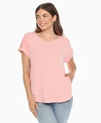 White Mark Women's Folded Short Sleeve Solid Top