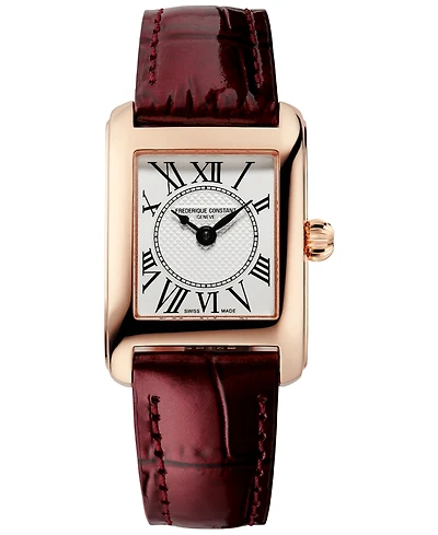 Frederique Constant Women's Swiss Carree Burgundy Leather Strap Watch 23mm