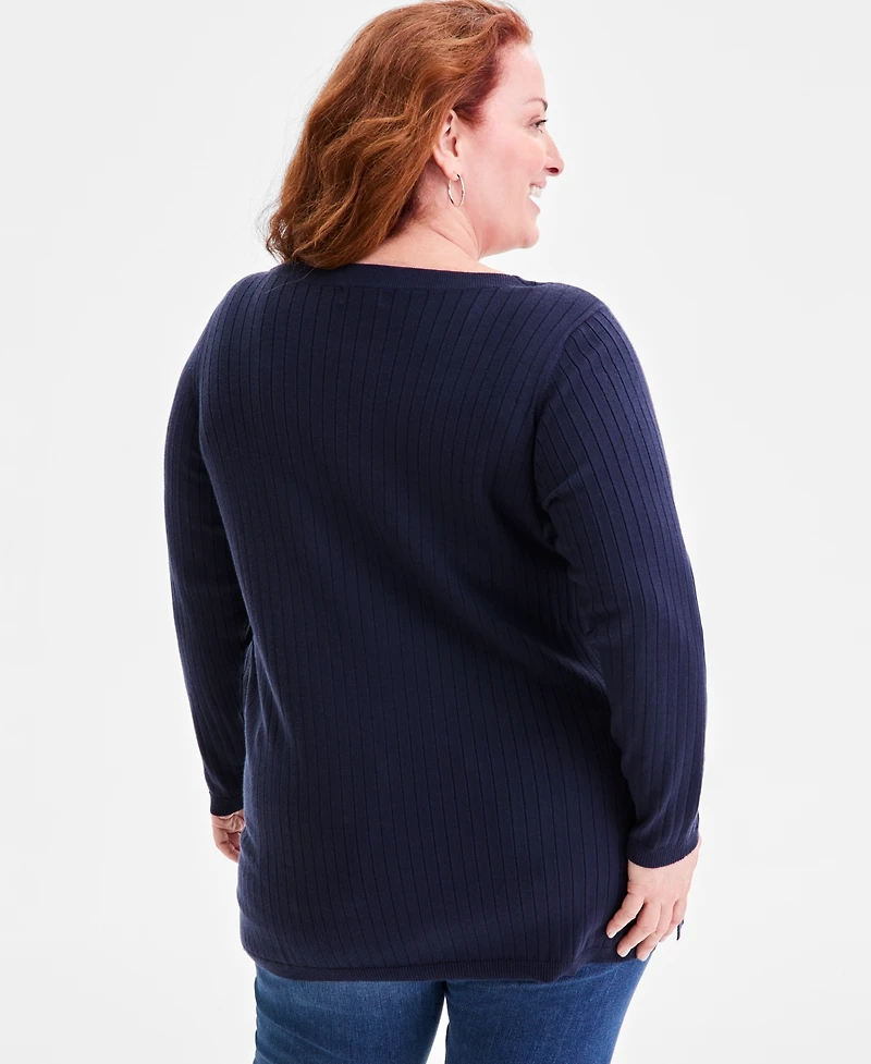 Style & Co Plus Solid Long-Sleeve Sweater, Macy's Exclusive