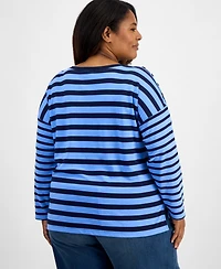 Style & Co Plus Button-Trim Striped Knit Top, Macy's Exclusive