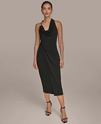 Donna Karan New York Women's Jersey Asymmetrical Cowl-neck Hardware Midi Dress