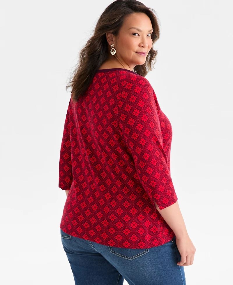 Style & Co Plus Printed Knit 3/4-Sleeve Top