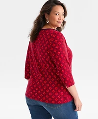 Style & Co Plus Printed Knit 3/4-Sleeve Top