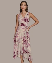 Donna Karan New York Women's Chiffon Floral Print Faux-wrap Midi Dress