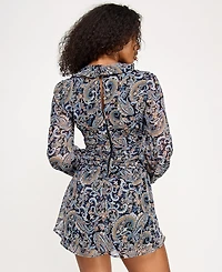 City Studios Juniors' Printed Long-Sleeve Fit & Flare Dress