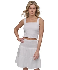 Dkny Jeans Women's Cotton Smocked Square-Neck Cropped Top