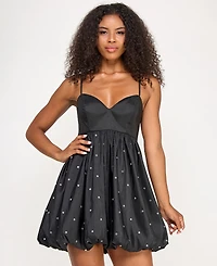 Seni & Cade Juniors' Rhinestone-Trim Taffeta Bubble Dress