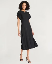 Luxely Women's Crepe Short-Sleeve Midi Fit & Flare Dress