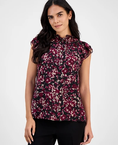 Ak Anne Klein Petite Ruffled Chiffon Top