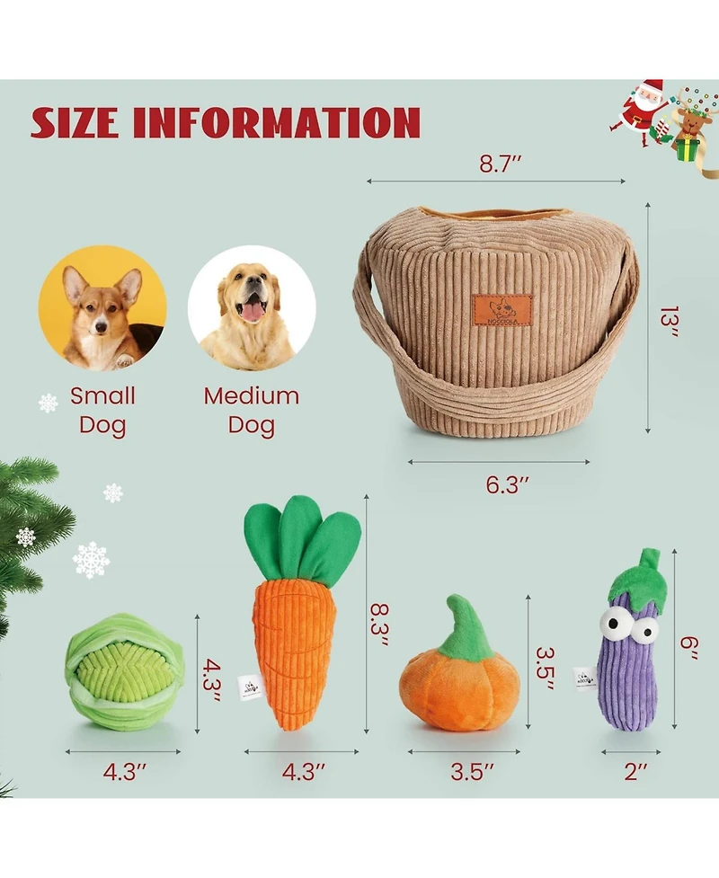 Nocciola 15 Pack Grocery Bag Crinkle Dog Squeaky Toys,Christmas gift,Plush Dog Toys for Aggressive Chewers,Stuffed Dog Chew Toys for Small Medium Dogs