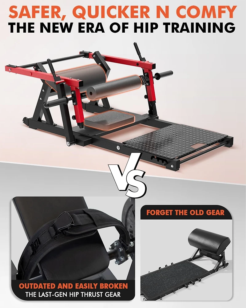 Mikolo 800LBS Plate-Loaded Hip Thrust Machine - Heavy Duty Glute Builder with Adjustable Footboard & Weight Storage