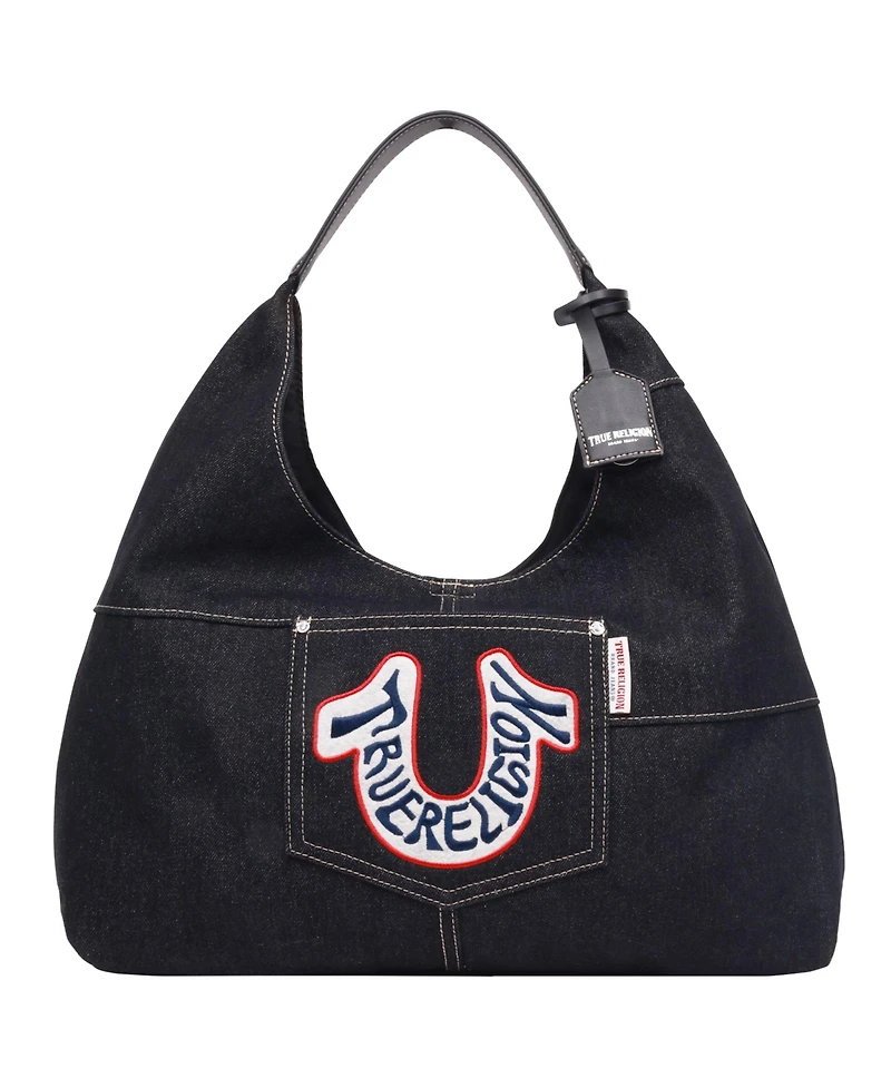 True Religion Retro Logo Denim Hobo Bag