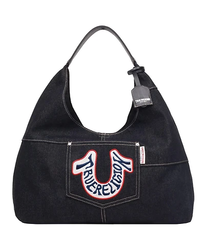 True Religion Retro Logo Denim Hobo Bag
