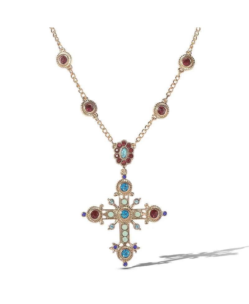 Jessica Simpson Crystal Gold-Tone Cross Pendant Necklace