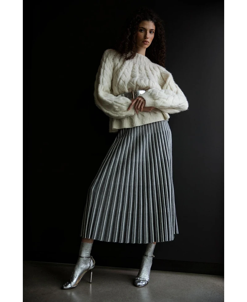 Sskein Women's Adeline Stripe Pleated Knit A Line Skirt