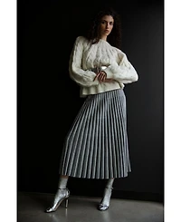 Sskein Women's Adeline Stripe Pleated Knit A Line Skirt