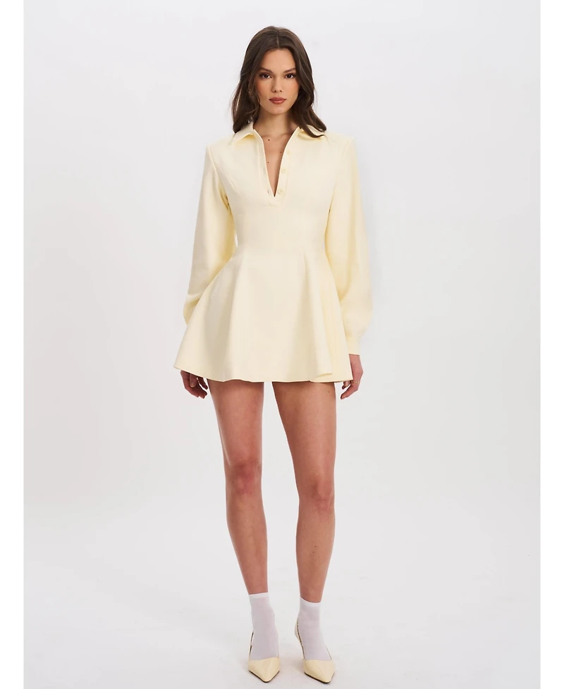 Miss Circle Women's Obelia Off White Long Sleeve Polo Mini Dress