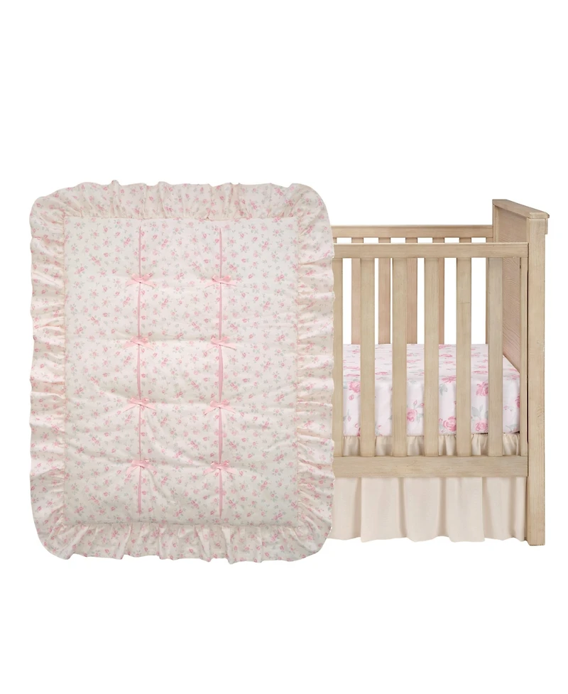 Lambs & Ivy Coquette Floral Pink Bows Aesthetic 3-Piece Baby Crib Bedding Set
