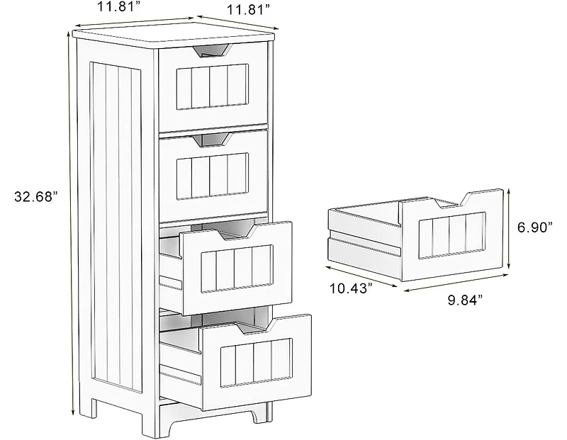 Casainc White Freestanding Storage Cabinet with 4 Drawers, Ideal for Bathroom, Kitchen & Living Room Organization