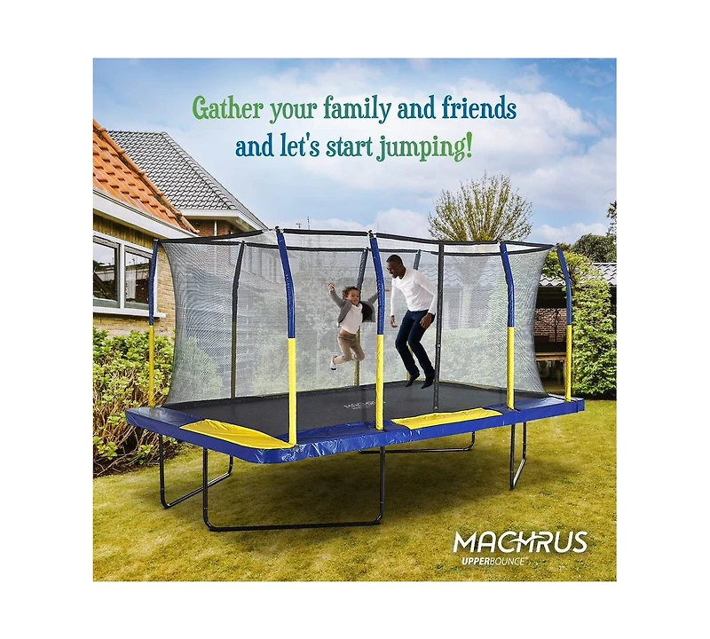 Plexalife 9' X 15' Gymnastics Style, Rectangular Trampoline Set with Premium Top-Ring Enclosure System