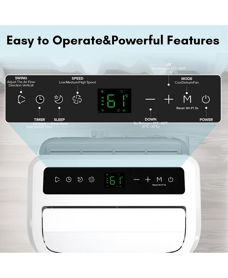 Zafro 6,000 Btu Portable Ac with Fan and Dehumidifier, Smart App, Remote Control, 24H Timer, Led Display, Easy Room Cooling and Humidity Control