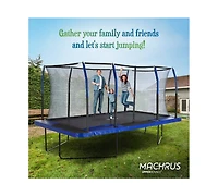 Plexalife 8' X 14' Gymnastics Style, Rectangular Trampoline Set with Premium Top-Ring Enclosure System - Blue/Black