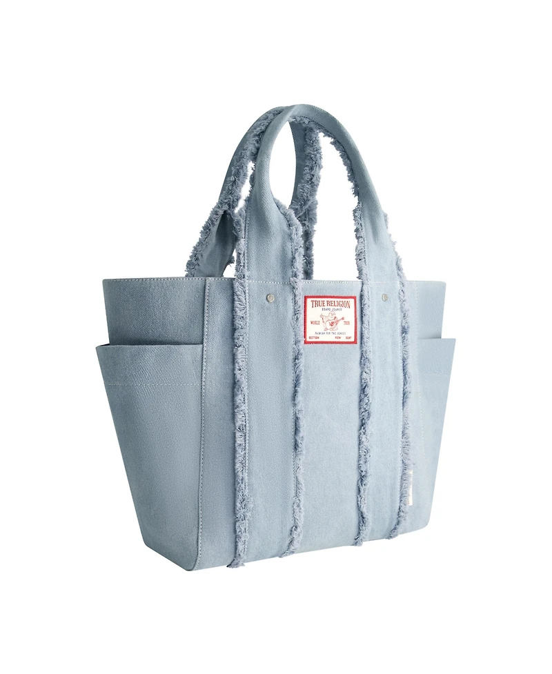 True Religion Frayed Handle Solid Denim Tote