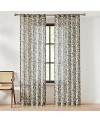 Lillian Block Print Linen Textured Window Curtain Panels Blue/Sage Pair 37x84