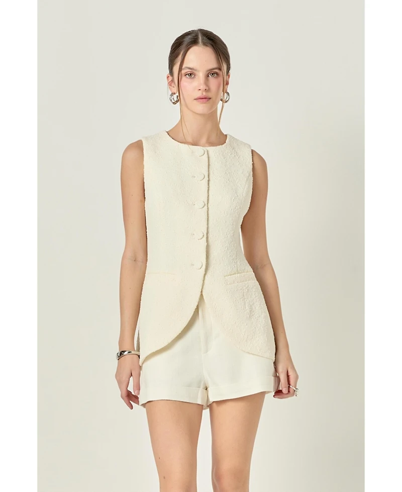 English Factory Women's Textured fabric round-hem vest