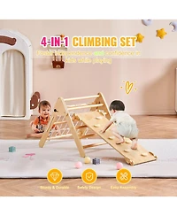 Slickblue Toddler 4 in 1 Climbing Set with Wooden Pikler Triangle Ramp and Arch for Indoors