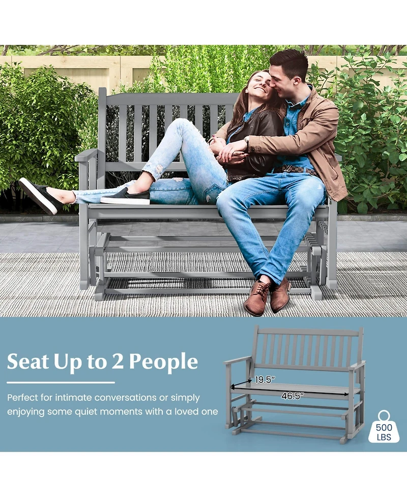 Gymax Patio Glider Loveseat Chair Swing Rocking Bench w/ Curved Backrest & Slatted Seat