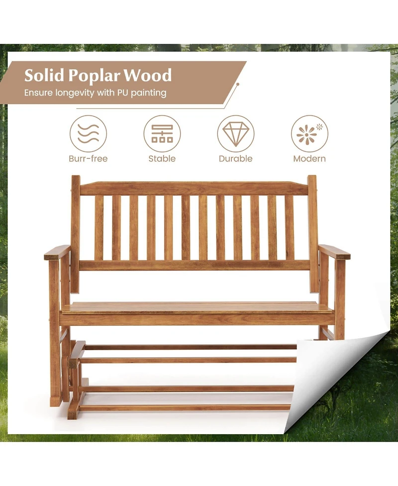 Gymax Patio Glider Loveseat Chair Swing Rocking Bench w/ Curved Backrest & Slatted Seat