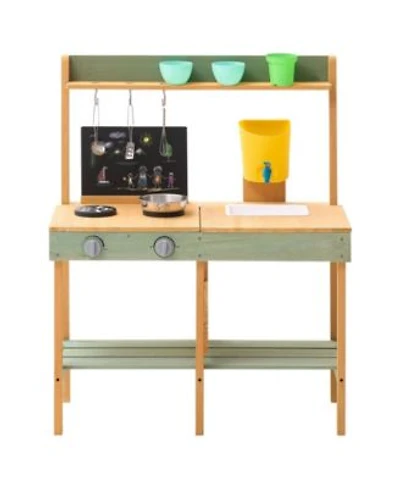 Slickblue Kids Outdoor Wooden Mud Kitchen Toy Playset for Pretend Cooking Gardening