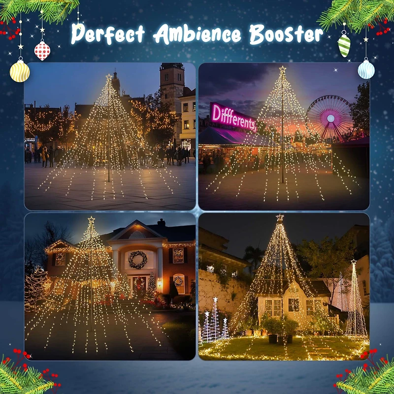 Yescom Vast-Starry 20Ft Flagpole Led Christmas Tree Kit Large 4840 Led for Outdoor Christmas Decorations Yard Warm White