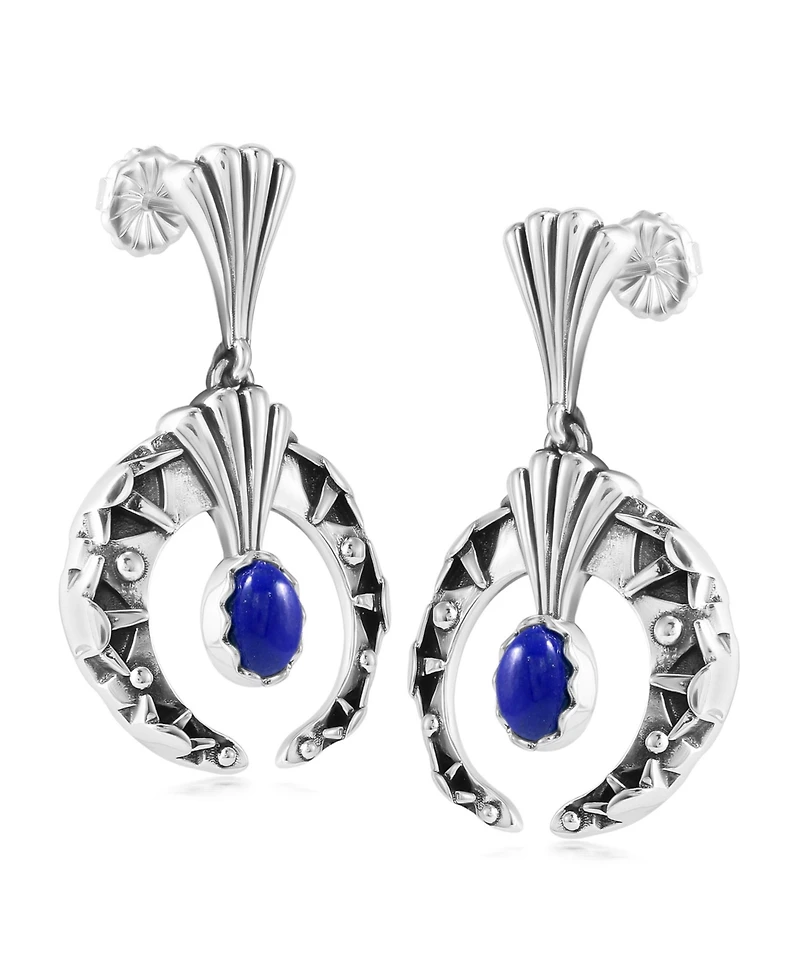 American West Jewelry Sterling Silver Lapis Fritz Casuse Oval Gemstone Naja Earrings