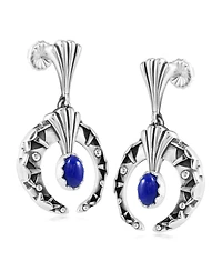 American West Jewelry Sterling Silver Lapis Fritz Casuse Oval Gemstone Naja Earrings