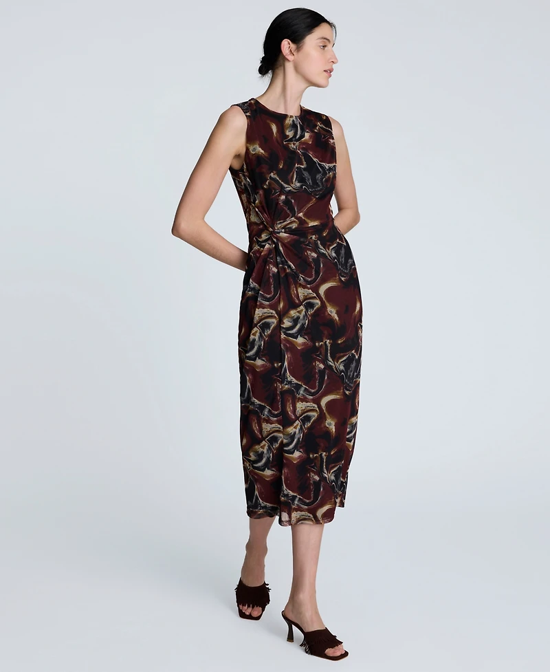 Kenneth Cole Women's Printed Side-Twist Sleeveless Midi Dress