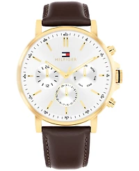 Tommy Hilfiger Men's Multifunction Brown Leather Strap Watch, 43mm