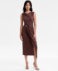 Msk Women's Sleeveless Boat-Neck Ponte-Knot Wrap Midi Dress