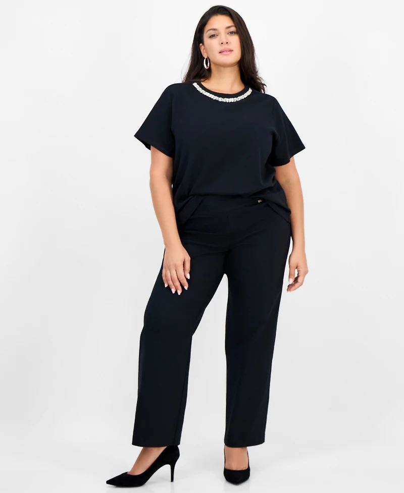 I.n.c. International Concepts Plus Cotton Embellished-Neck Top, Macy's Exclusive
